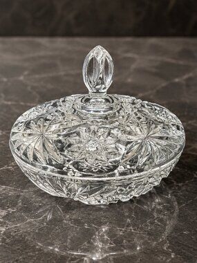 VTG 1960s Anchor Hocking Star of David Covered Candy Dish Clear Glass Trinket 7"